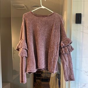 Mossimo Supply Co Brown Crew Neck Sweater with Ruffle Details